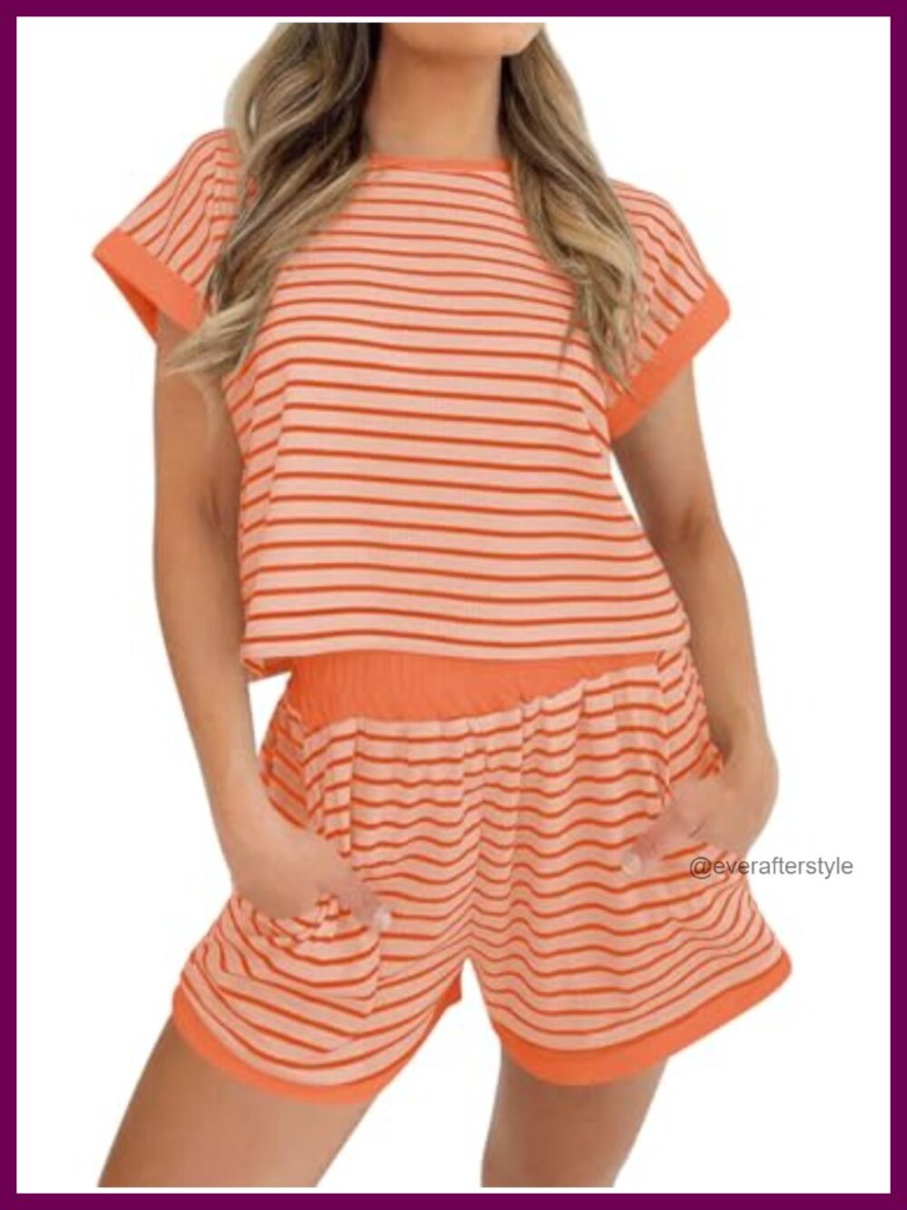 Womens 2 Piece Striped Short Sleeve Top & Shorts Lounge Set